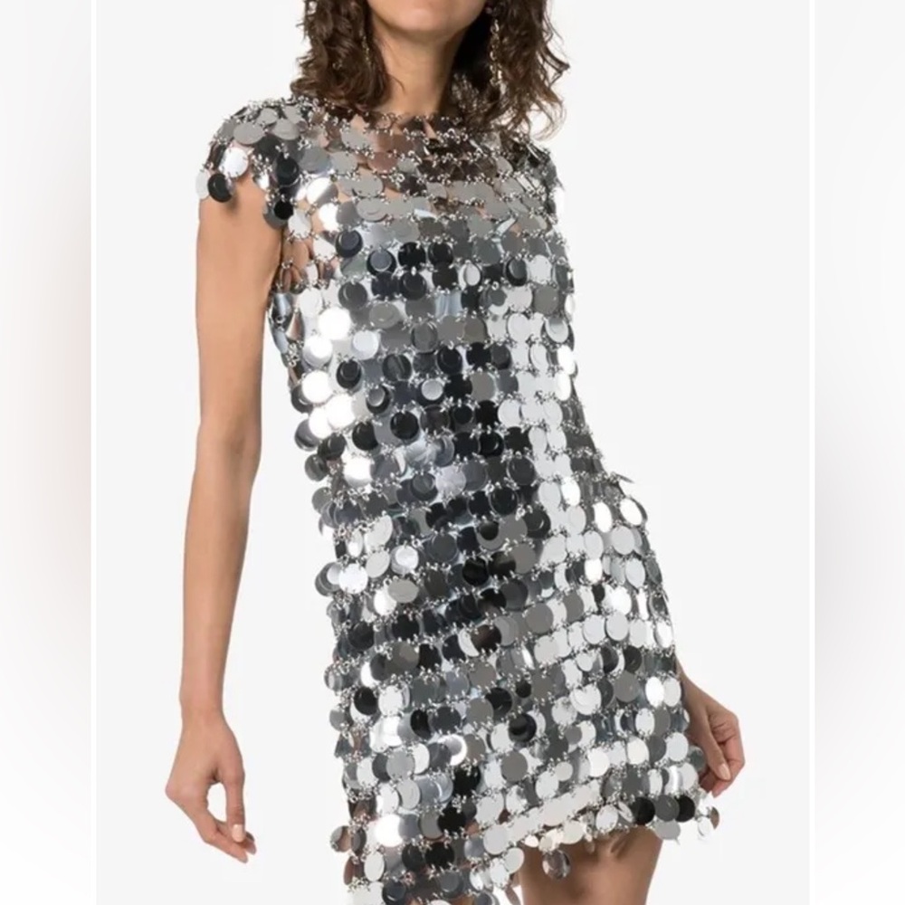 NTW Paco Rabanne Disc Chainmail Dress Sz 38/ US 6 Silver tone  Orig $3499